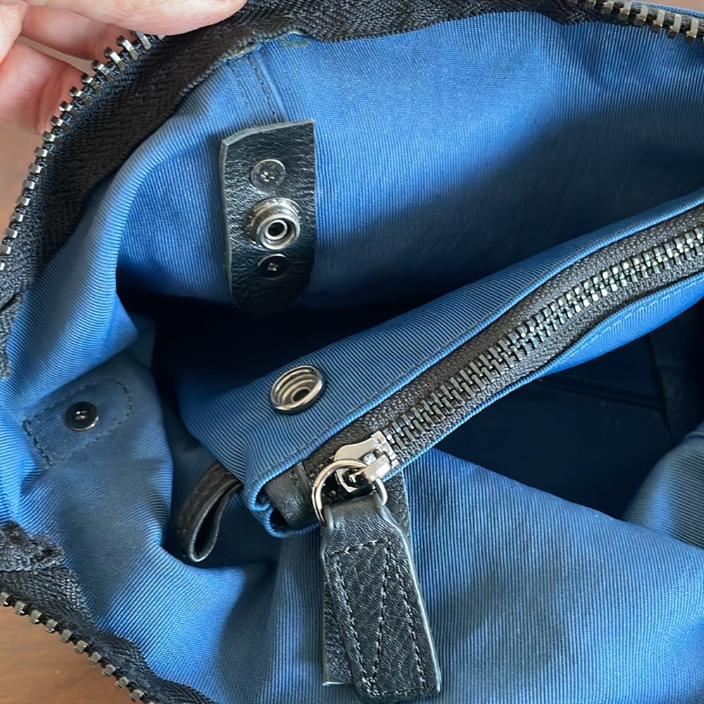 CHRISTOPHER KON Royal Blue Nylon and Black Leather Trimmed Zippered Satchel. - Picture 7 of 12